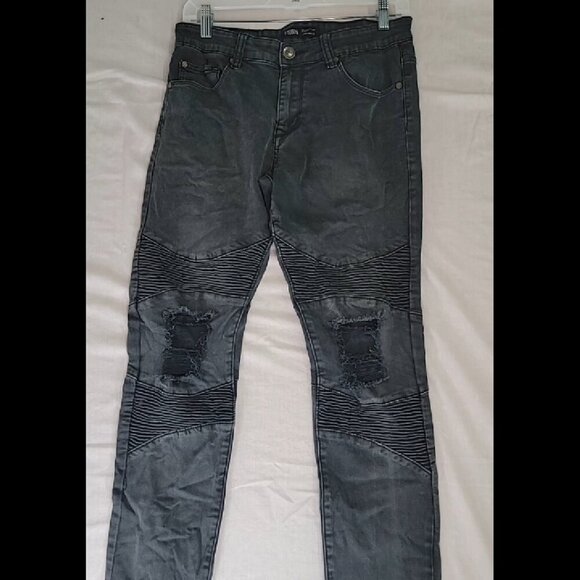 FSBN Dark Gray Distressed Moto Style Jeans Size 31/32 - Picture 1 of 3